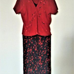 Gorgeous 2 pc women's dress. Red embroidered top with Black printed dress.
